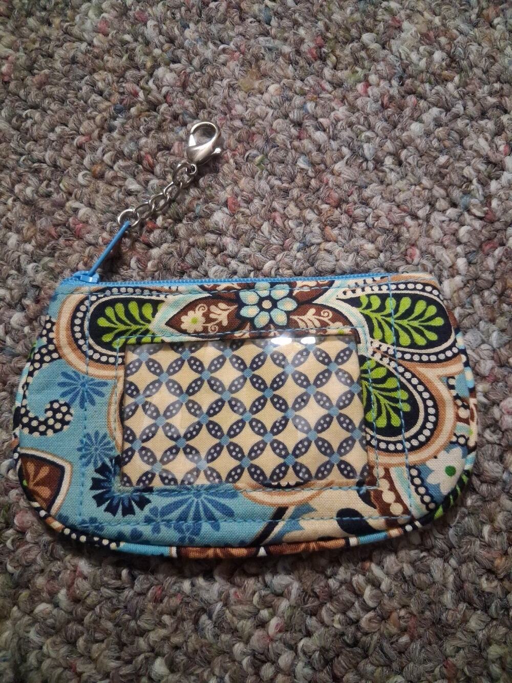 Vera Bradley Bali Blue Clip Zip ID Case Keychain Wallet Coin Purse NWOT